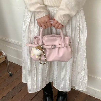 Pink Medium PU Leather Handbag – Interior View