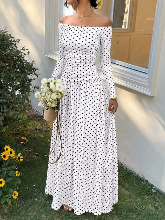 Off-the-Shoulder Ruched Maxi Dress – Front View