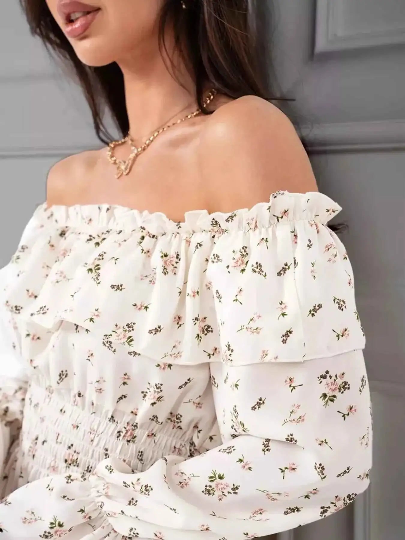 Off-Shoulder Floral Print Ruffle Dress