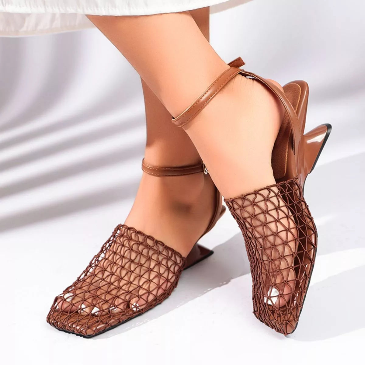 Mesh Ankle-Strap High-Heel Sandals – Mesh Fabric Detail | Celina Studio