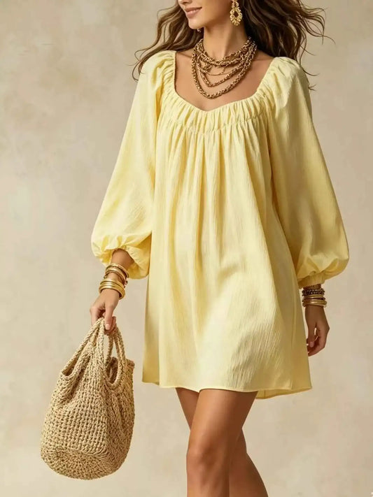 Flowy Balloon Sleeve Mini Dress