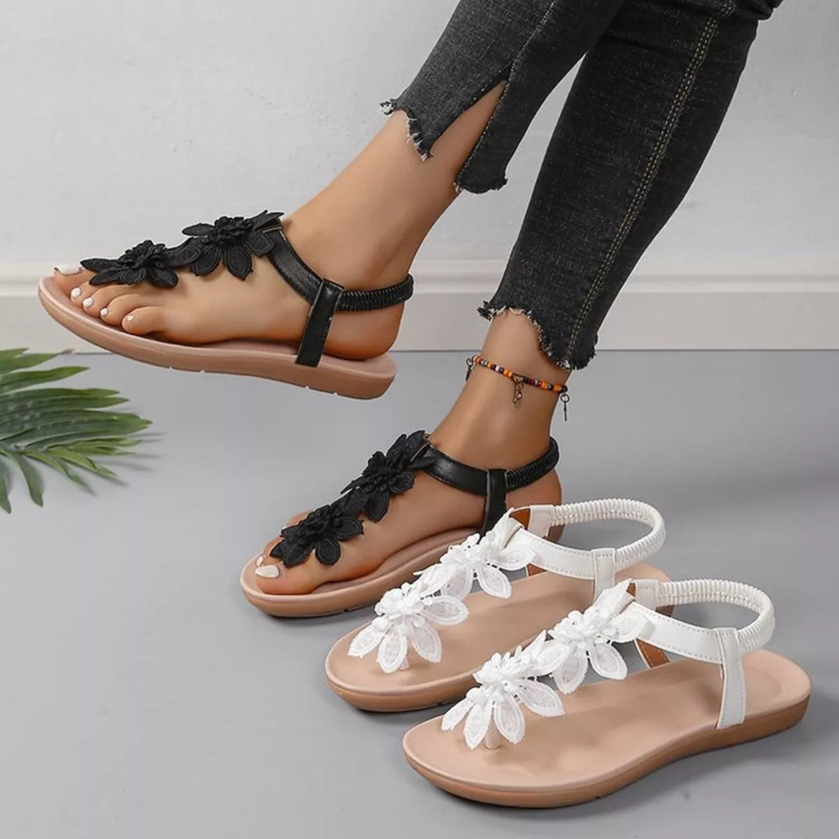 Toe Post Flat Sandals Mesh – Front View | Celina Studio