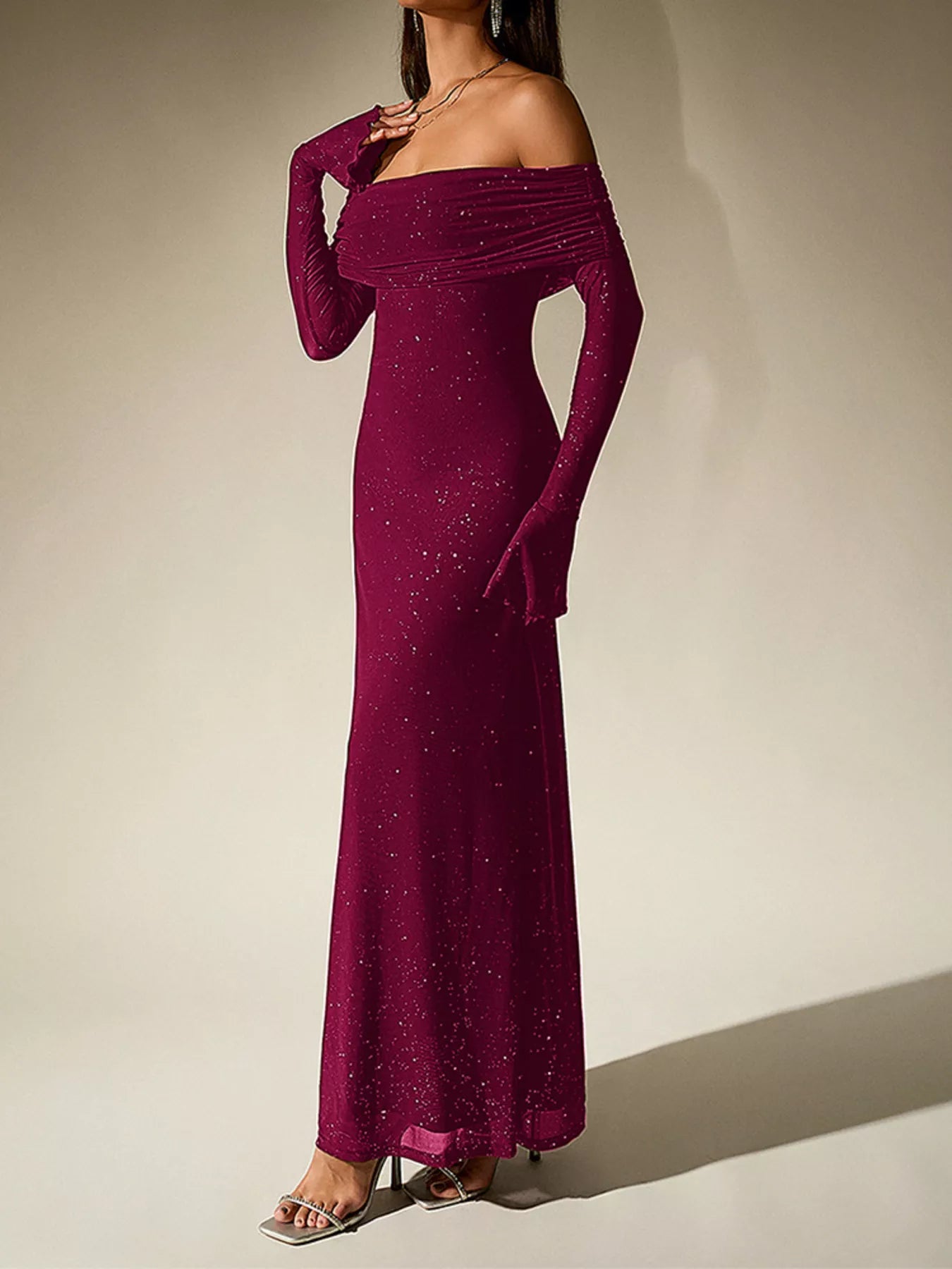 Glitter Off-Shoulder Maxi Dress – Additional Product Image 16 | Celina Studio