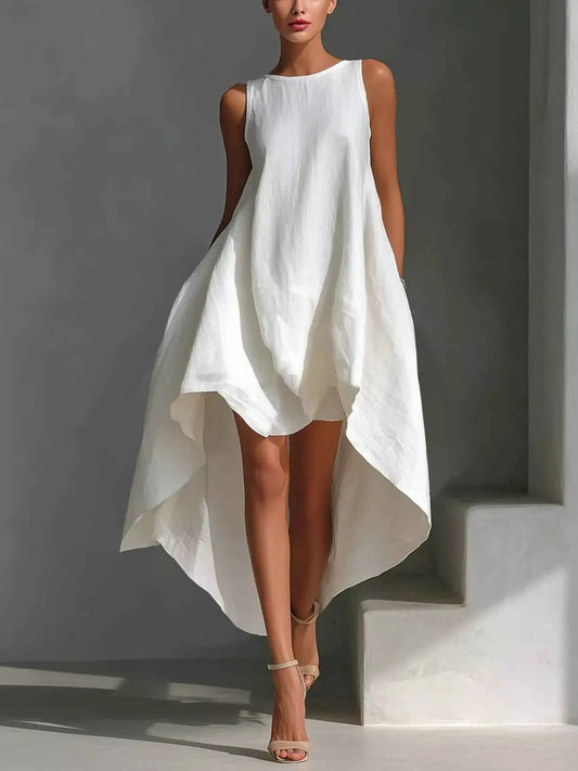 High-Low Round Neck Sleeveless Dress