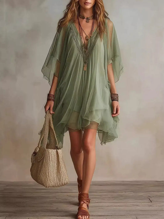 Chiffon V-Neck Mini Dress – Front View