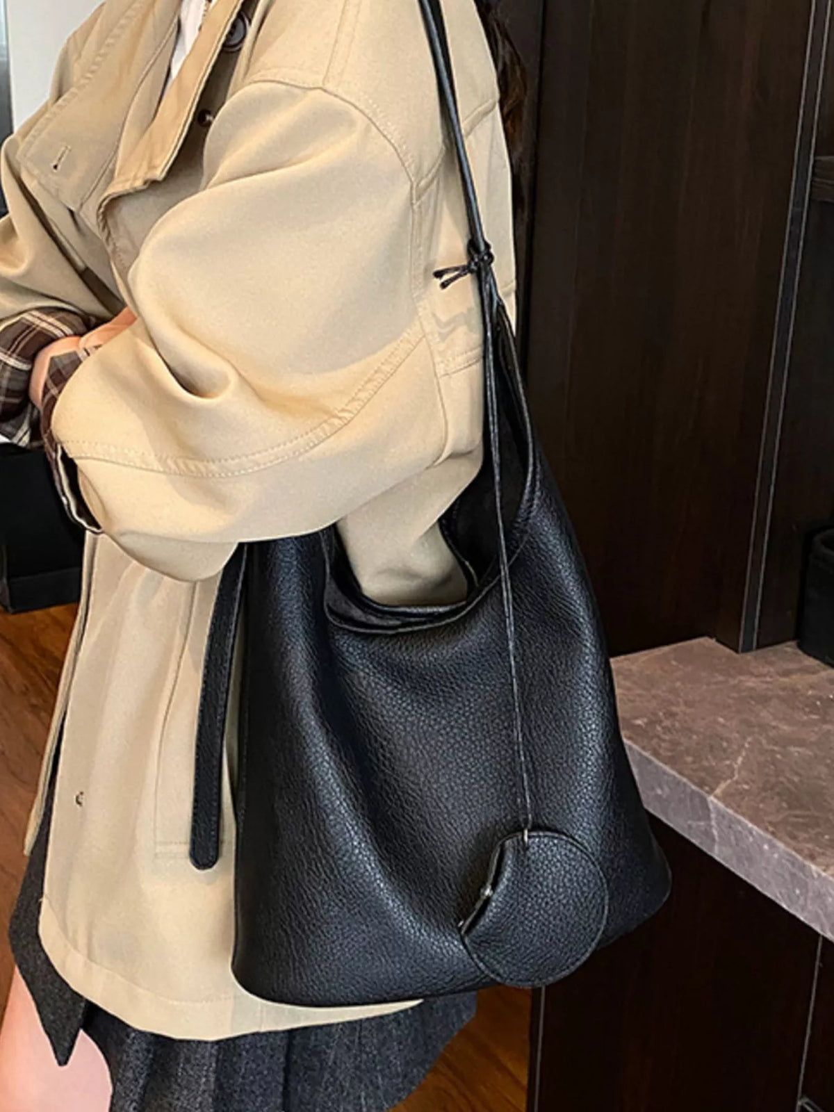 Structured Solid-Color PU Leather Handbag – Back View | Celina Studio