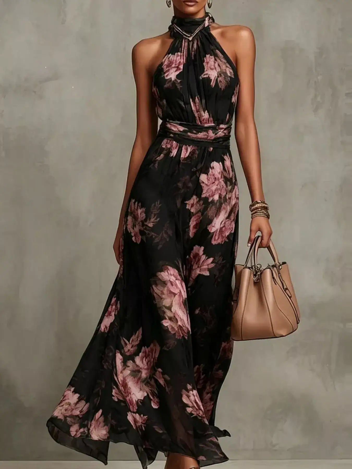 Floral Print Sleeveless Maxi Dress – Color Option 1