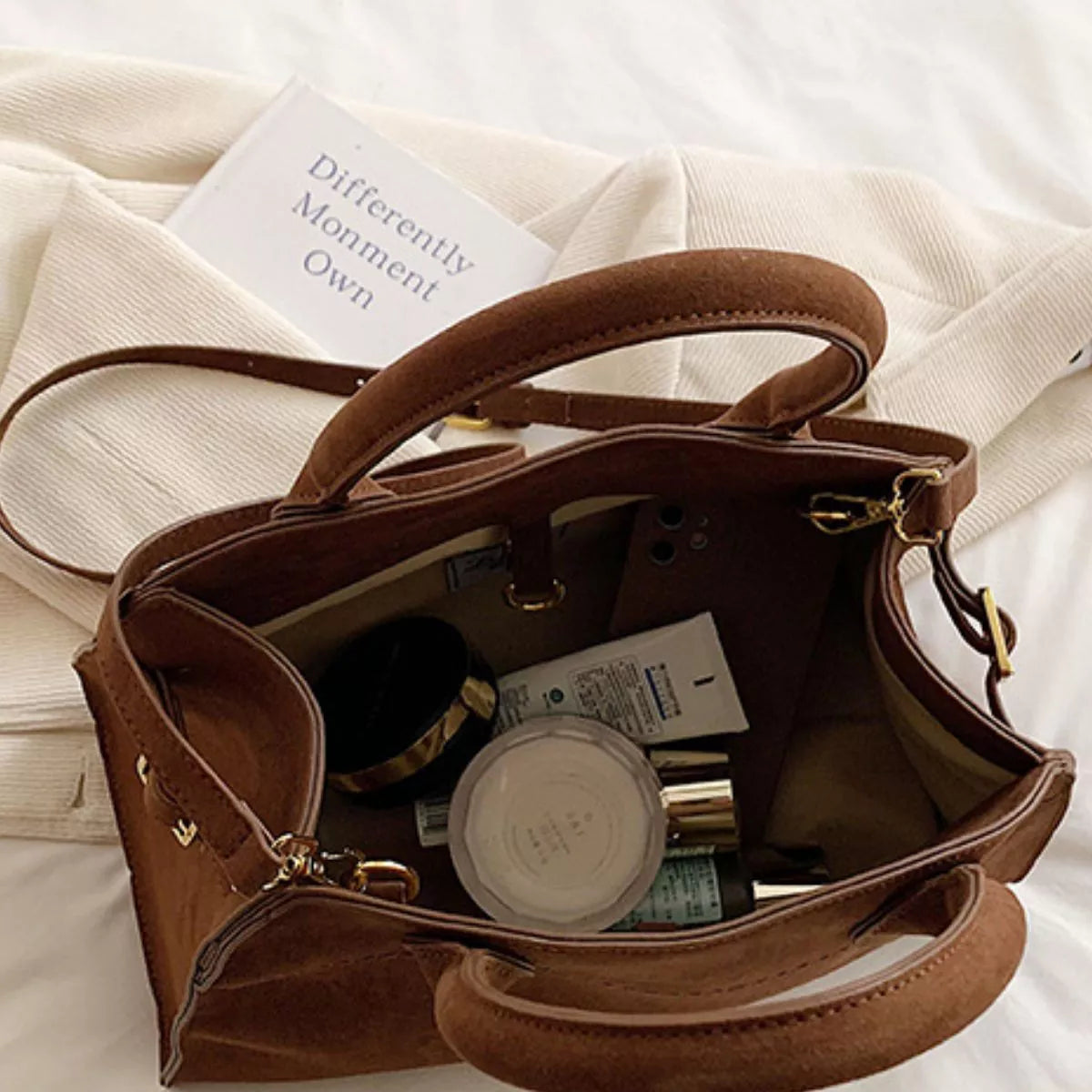 Suede Leather Large Handbag – Product Image | Celina Studio