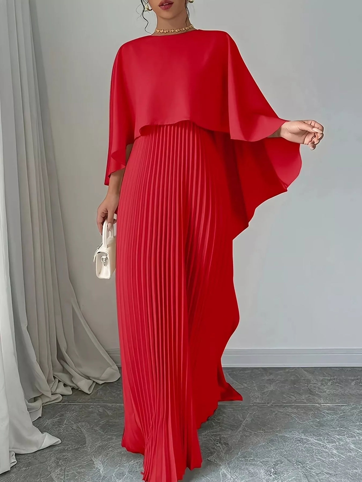 Pleated Cape Maxi Dress – Additional Product Image | Celina Studio