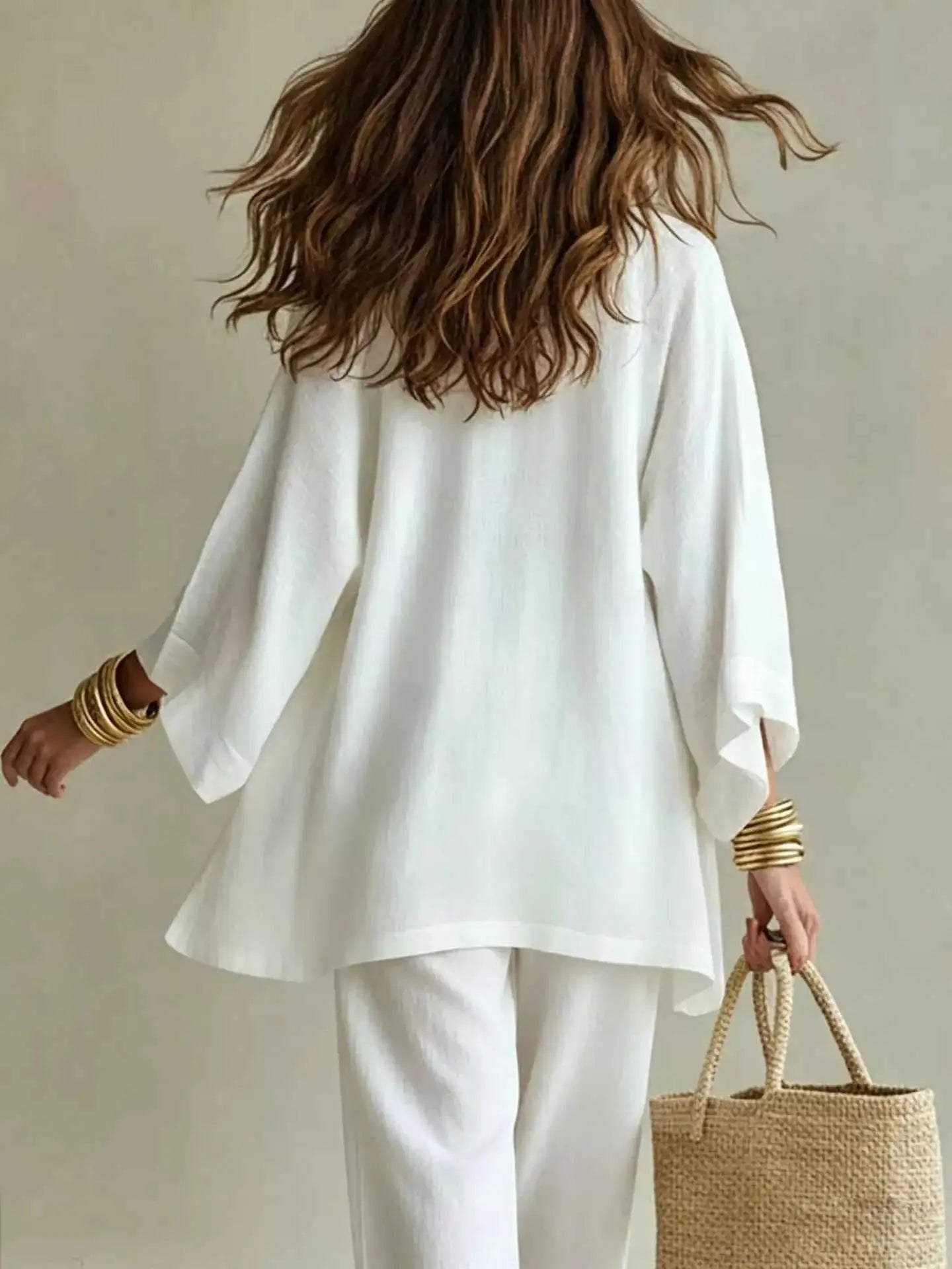 V-Neck Top & Cardigan & Pants Three-Piece Set