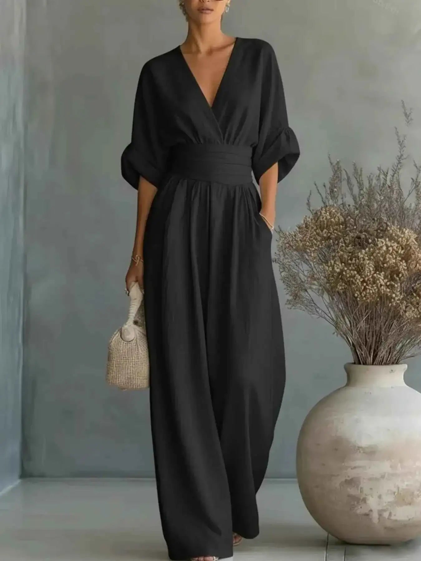Half Sleeve Wide-Leg Jumpsuit