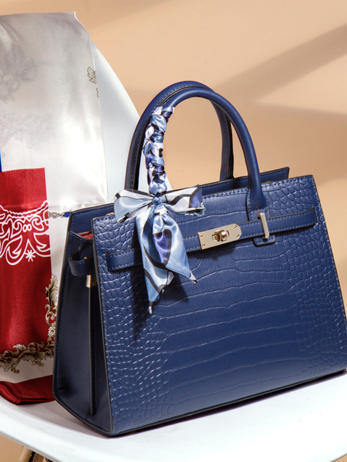 Crocodile-Embossed Top-Handle Handbag – Color Option | Celina Studio