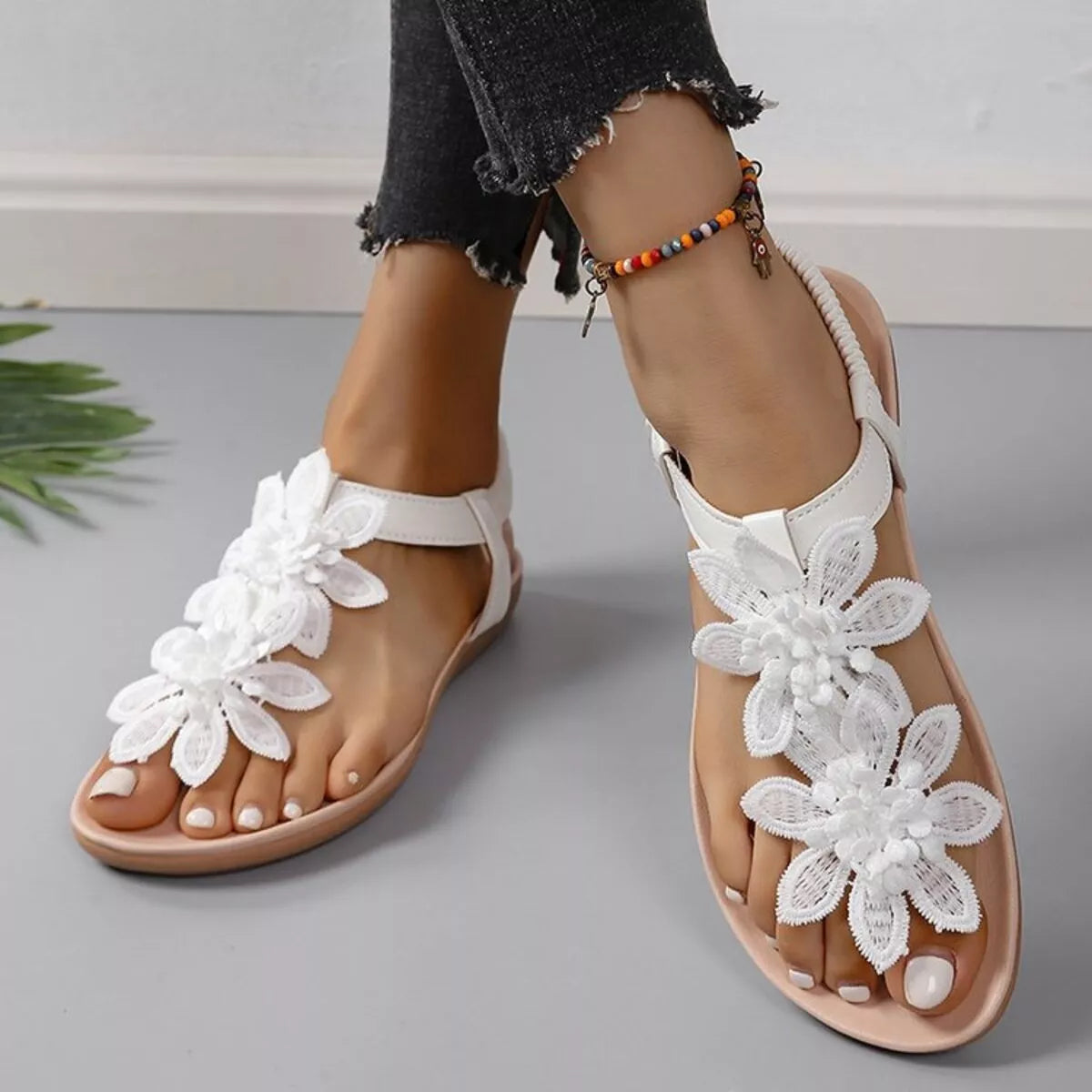 Toe Post Flat Sandals Mesh – Side View | Celina Studio