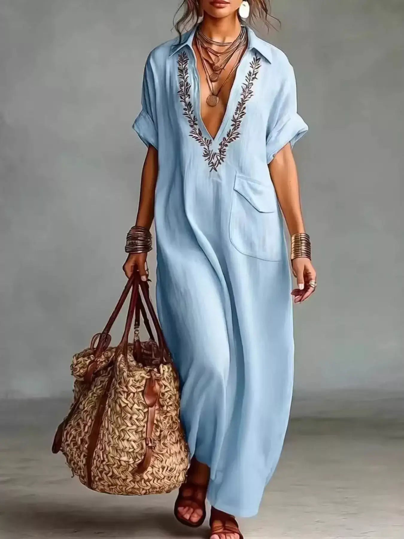 Bohemian Embroidered Maxi Dress – Color Option 2