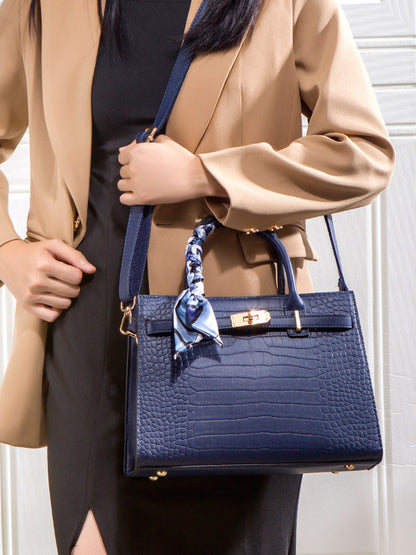 Crocodile-Embossed Top-Handle Handbag – Side View | Celina Studio