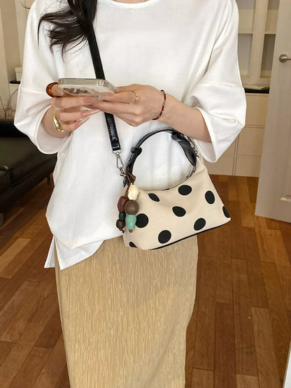 White Polka-Dot PU Leather Handbag – Interior View | Celina Studio