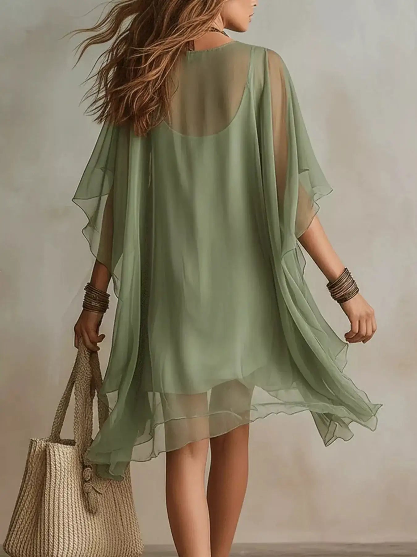 Chiffon V-Neck Mini Dress – Full Length View