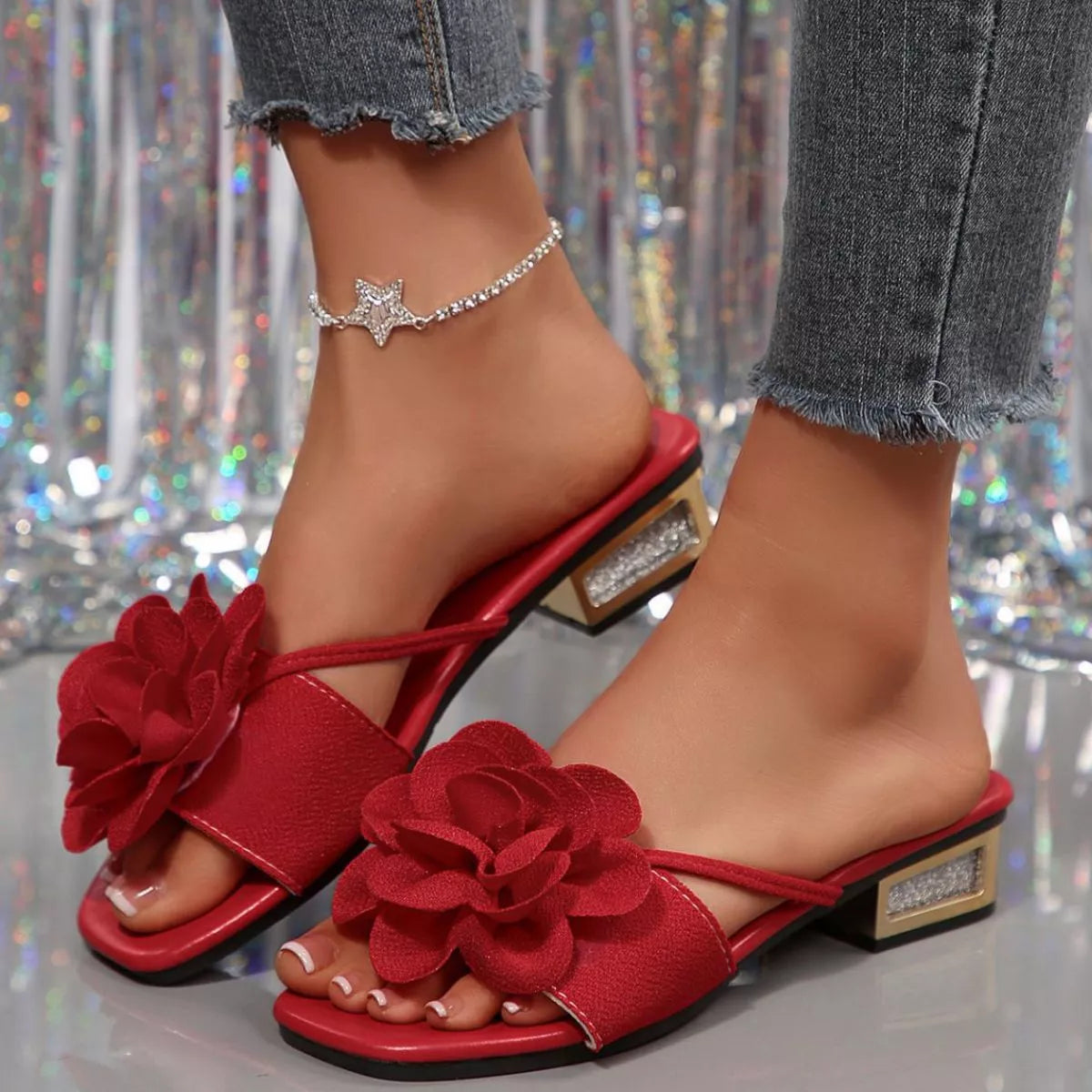 Celina Studio Open-Toe Low Block-Heel Sandals – Styled On-Foot View