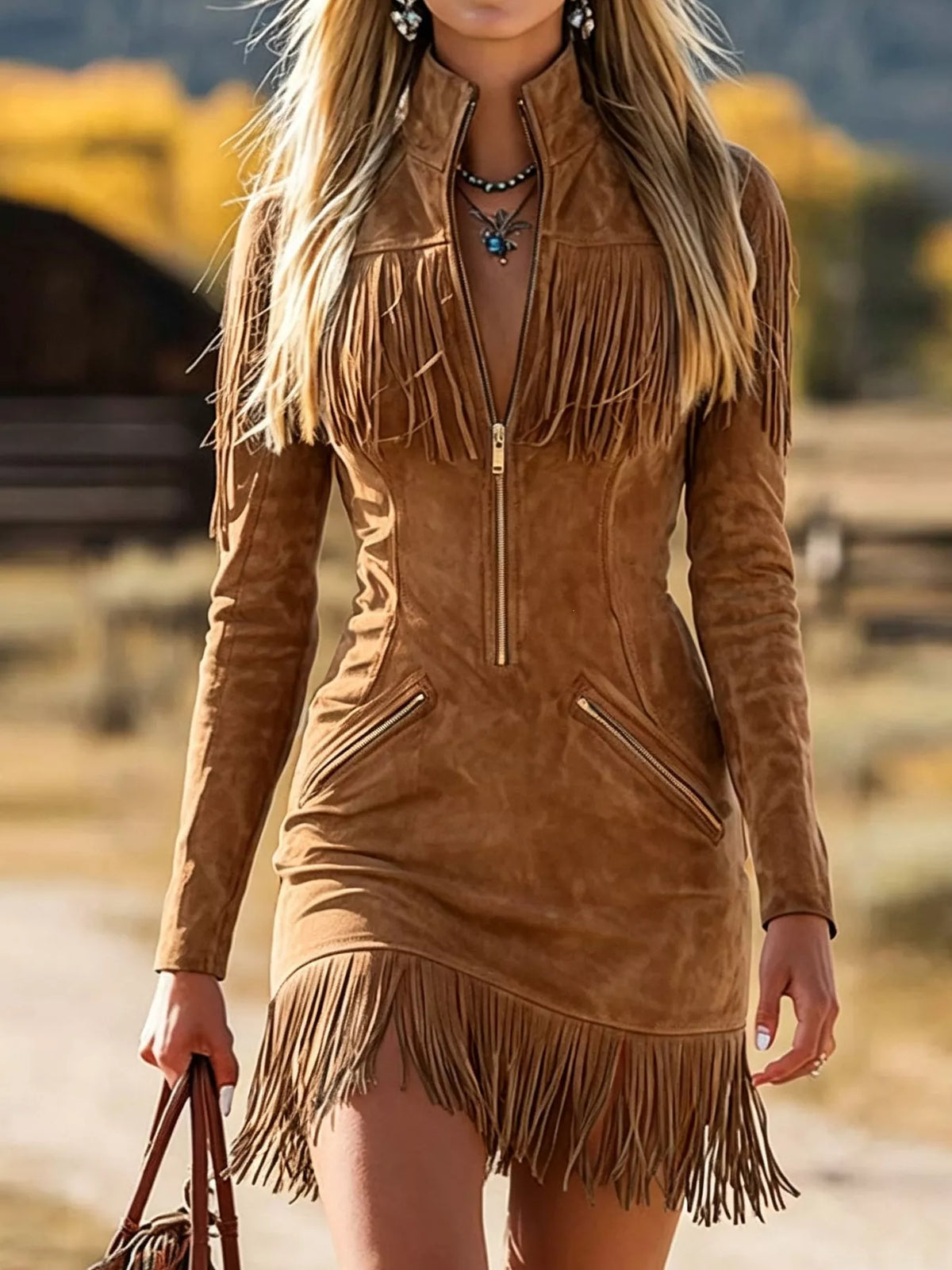 Fringed Zip-Front Mini Dress – Color Option 2 | Celina Studio