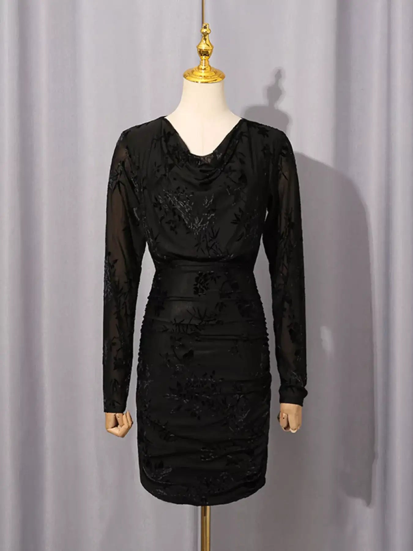 Ruched Long Sleeve Mini Dress – Full Length View