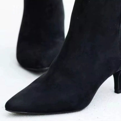 Pointed-Toe Kitten-Heel Boots – Back View | Celina Studio