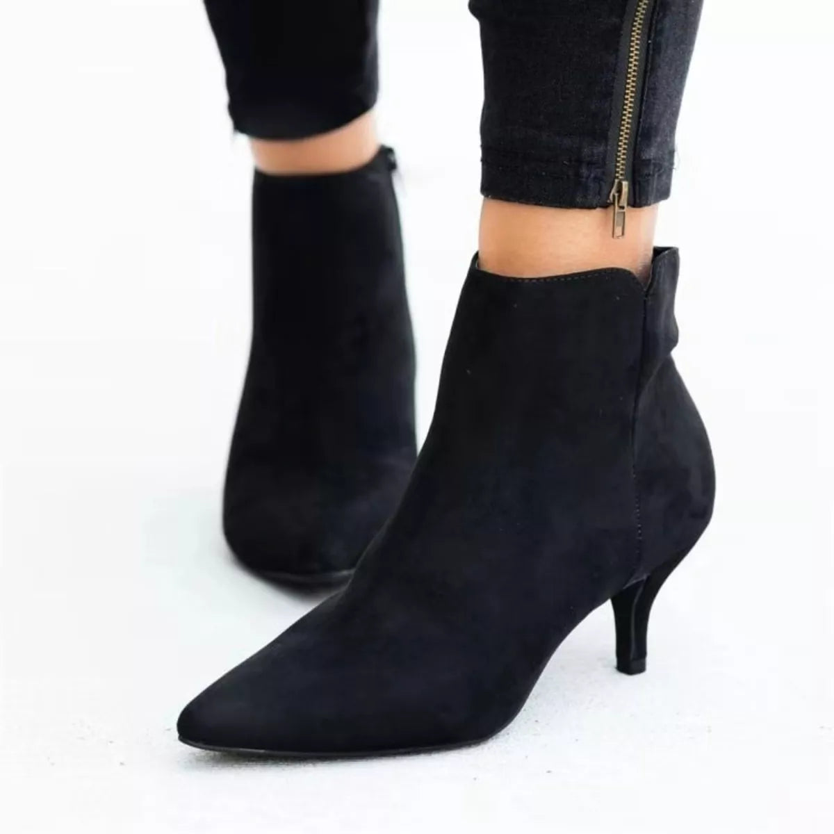 Pointed-Toe Kitten-Heel Boots – Front View | Celina Studio