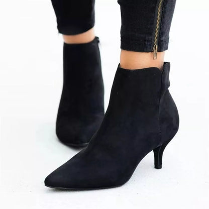 Pointed-Toe Kitten-Heel Boots – Front View | Celina Studio