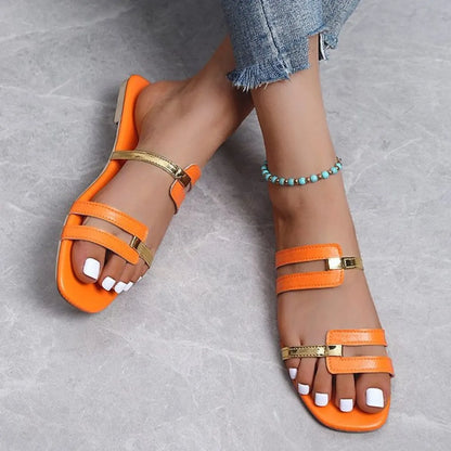 Open Toe Flat Sandals – Side View | Celina Studio