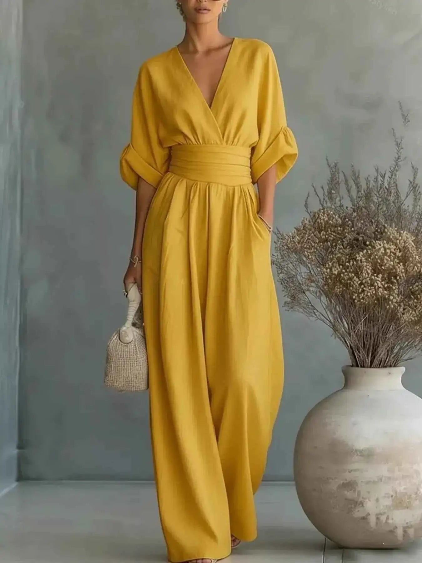 Half Sleeve Wide-Leg Jumpsuit