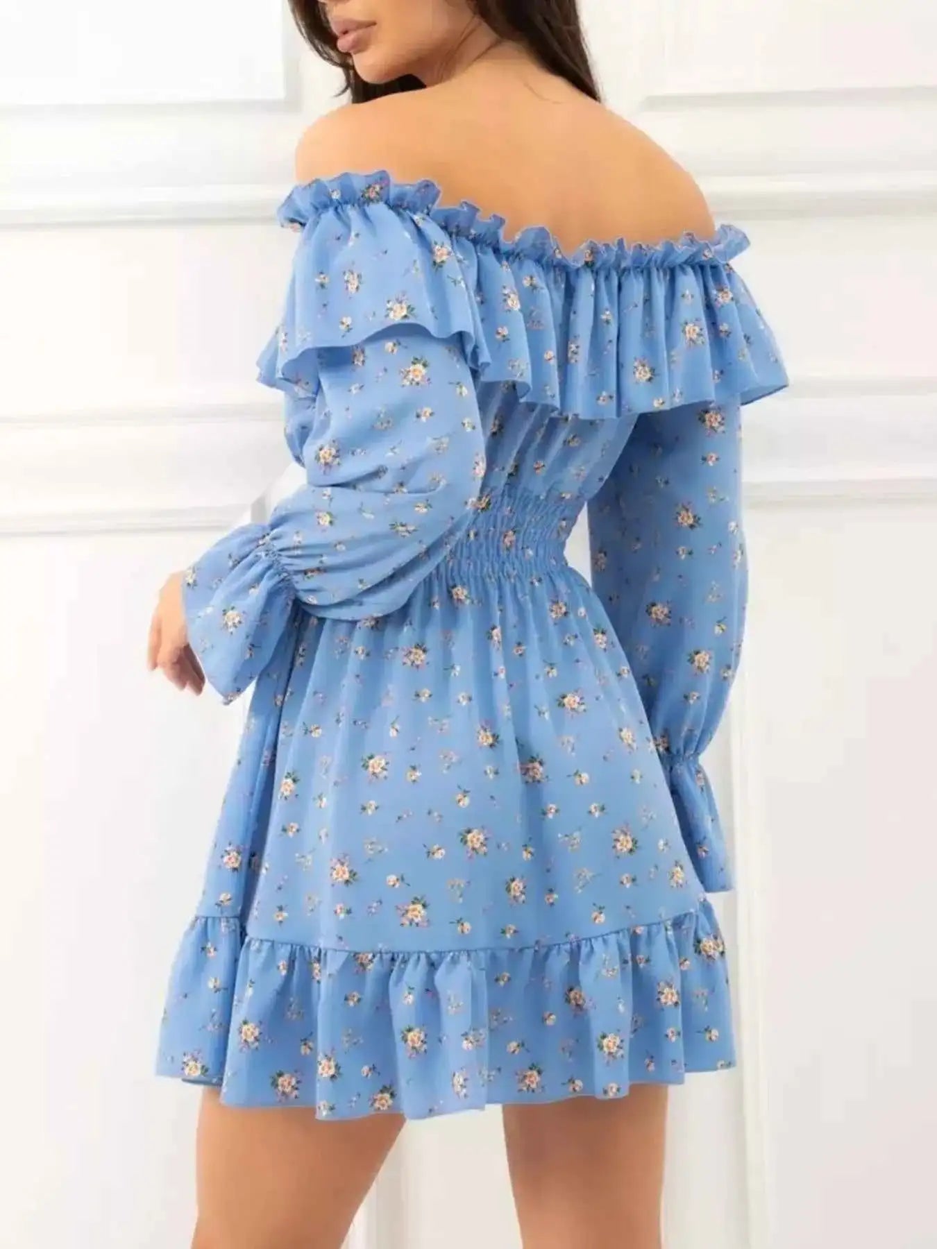 Off-Shoulder Floral Print Ruffle Dress