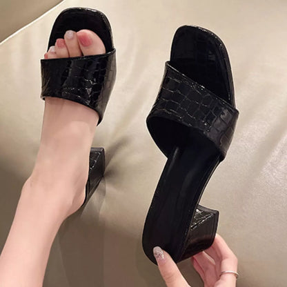 White Open-Toe Mid-Heel Block Sandals – Back View | Celina Studio