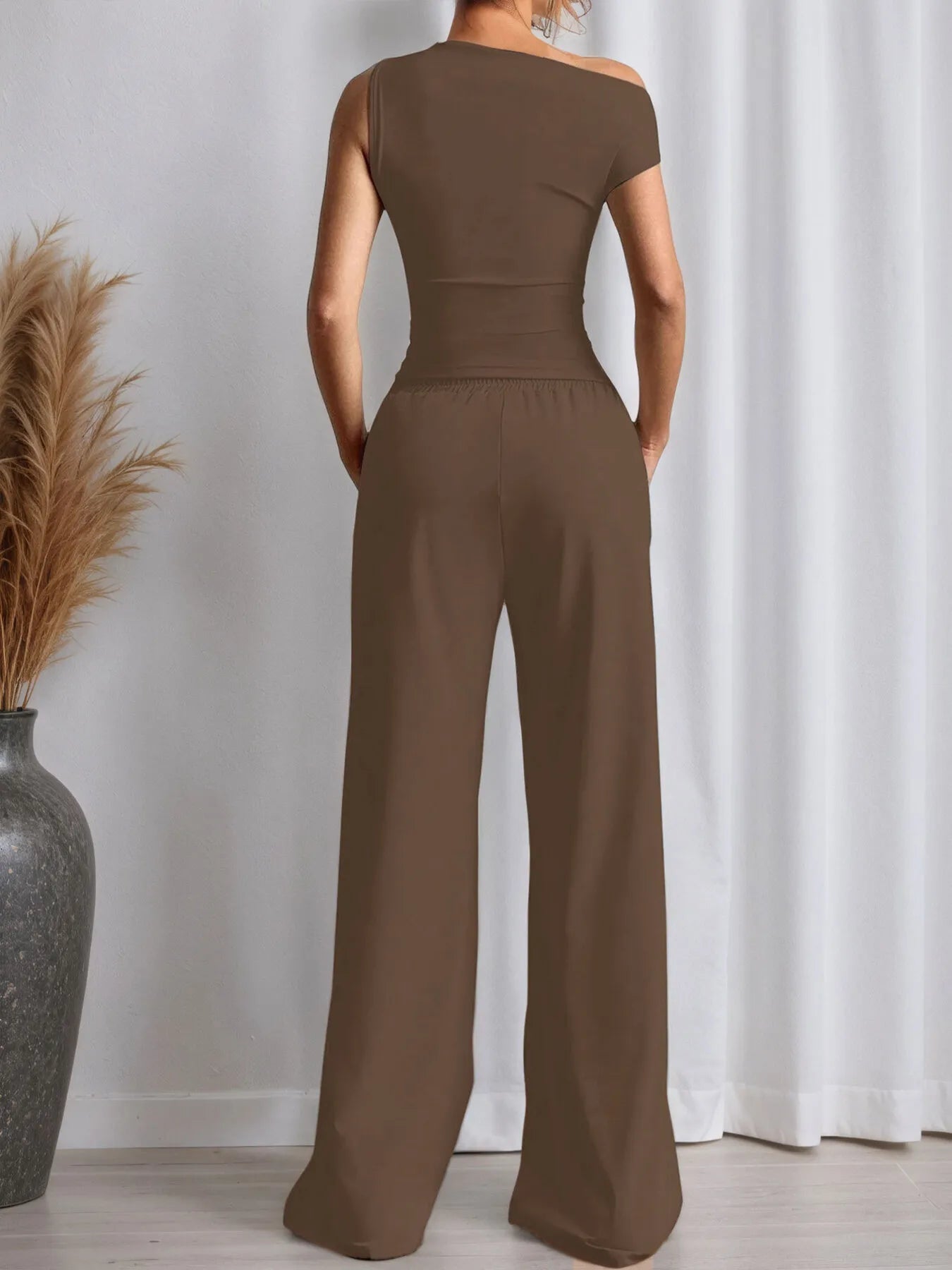 Celina Studio Single Shoulder Top and Pants Set – Full Length Front