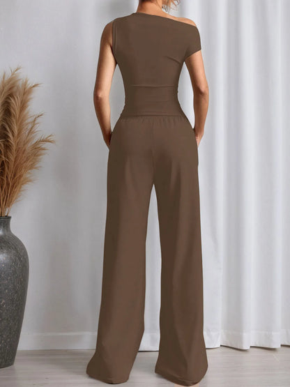Celina Studio Single Shoulder Top and Pants Set – Full Length Front