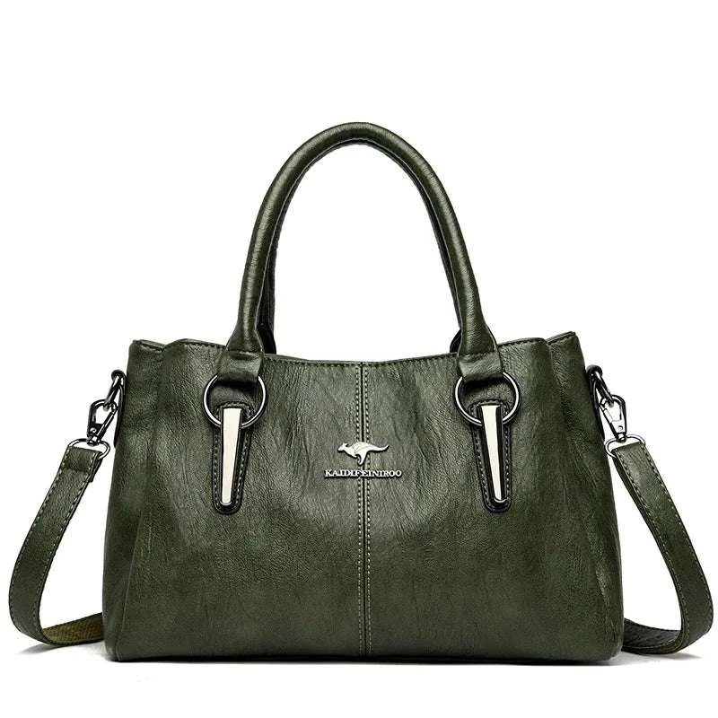 Genuine Leather 3-Layer Crossbody Shoulder Bag - Celina Studio