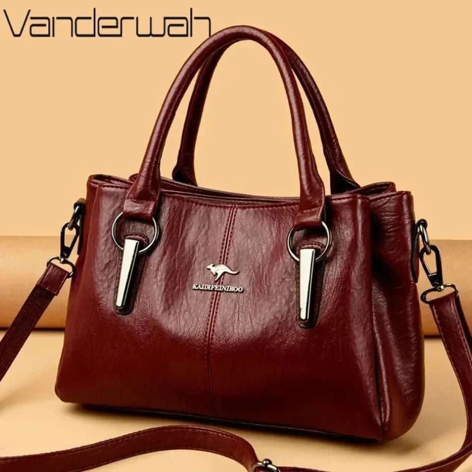 Genuine Leather 3-Layer Crossbody Shoulder Bag - Celina Studio