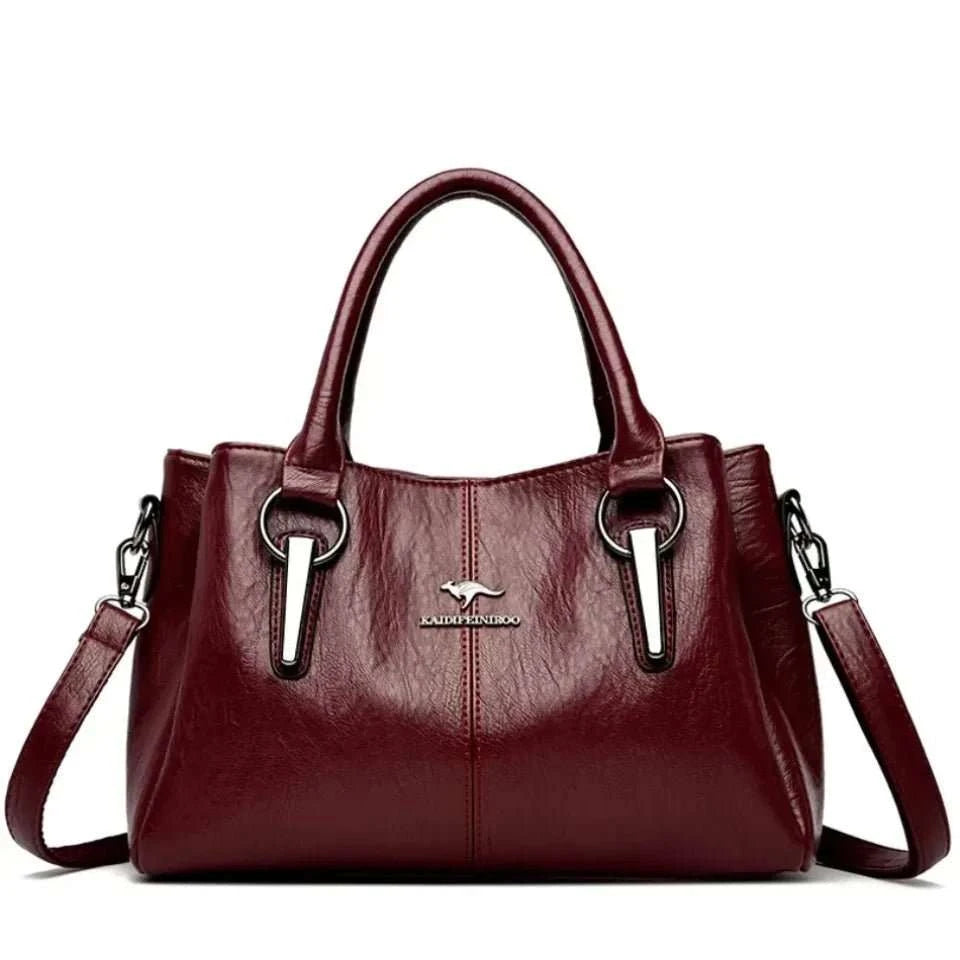 Genuine Leather 3-Layer Crossbody Shoulder Bag - Celina Studio