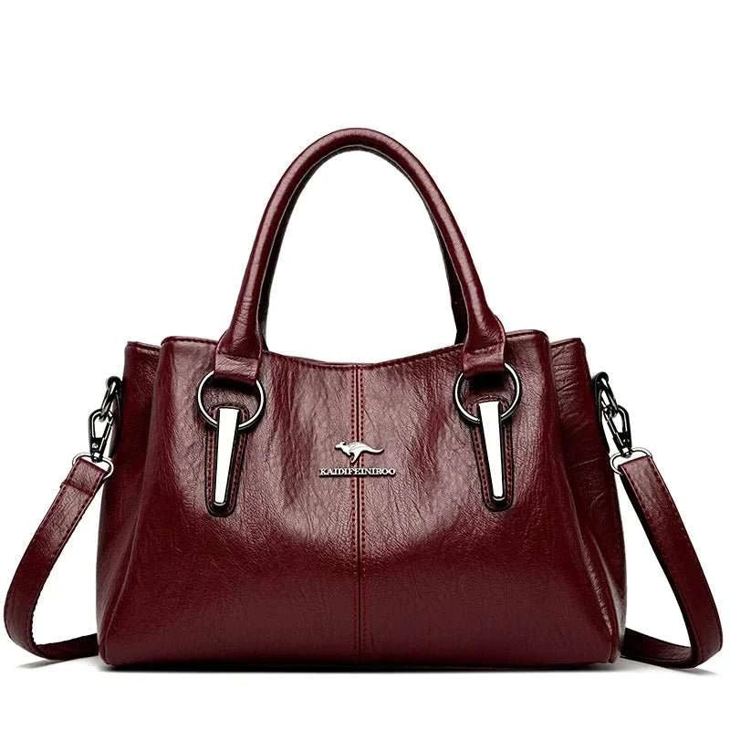 Genuine Leather 3-Layer Crossbody Shoulder Bag - Celina Studio
