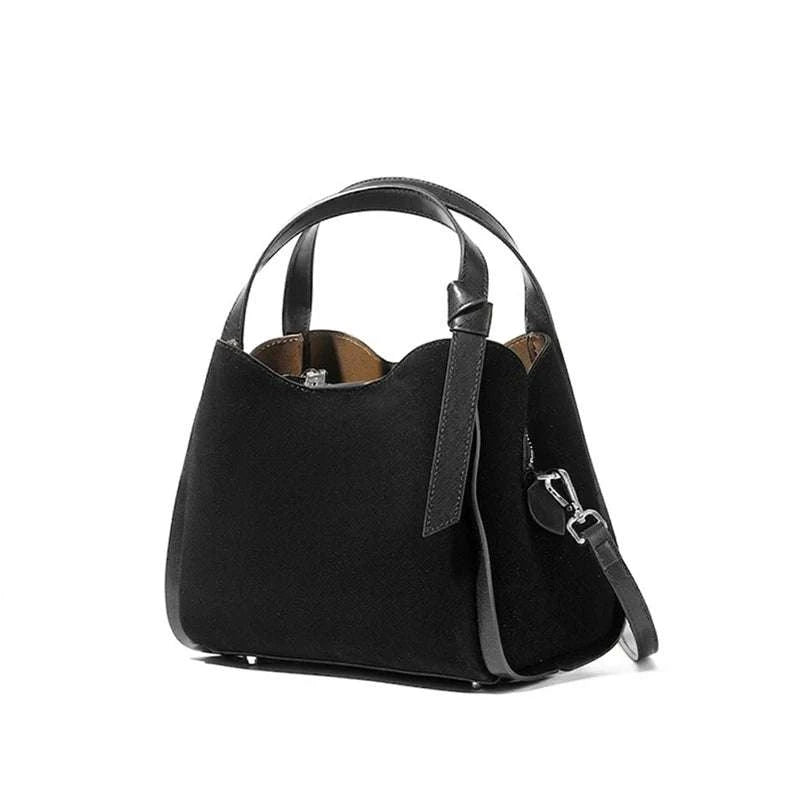 Genuine Leather Suede Bucket Top Handle Bag - Celina Studio