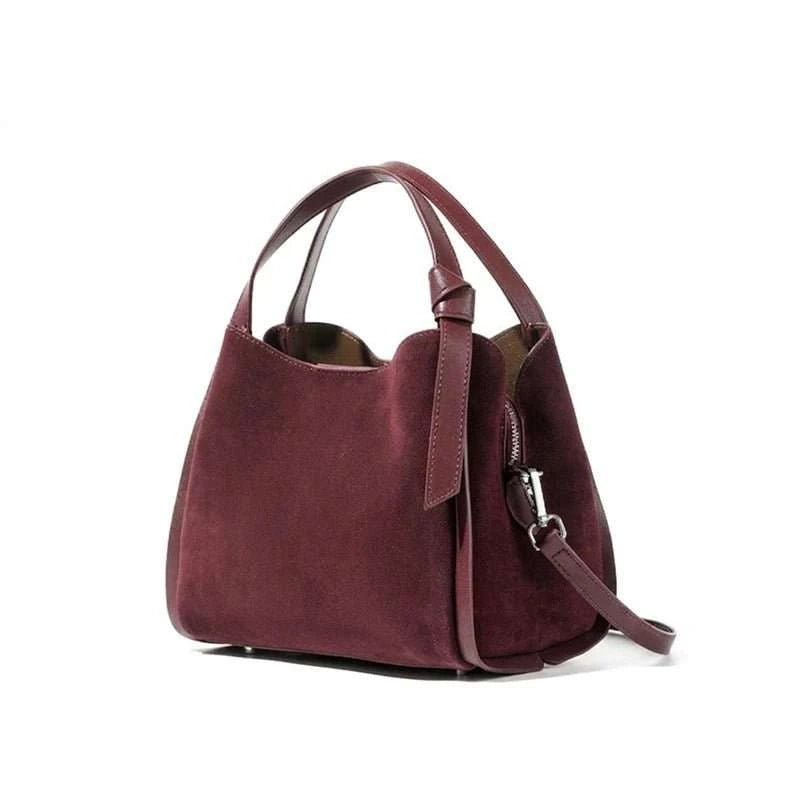 Genuine Leather Suede Bucket Top Handle Bag - Celina Studio