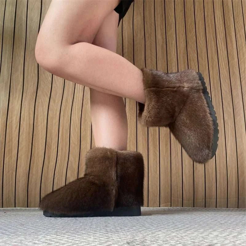 Genuine Mink Fur Winter Snow Boots - Celina Studio