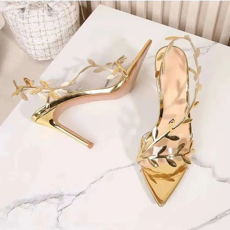 Gold Leaf Pointed Toe Gladiator Sandals - Celina Studio