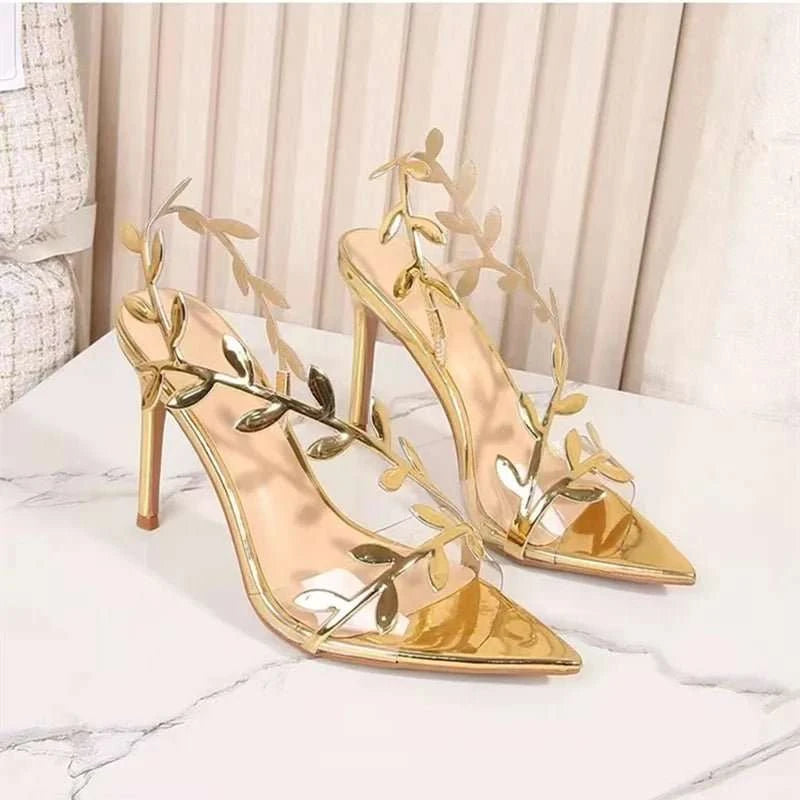 Gold Leaf Pointed Toe Gladiator Sandals - Celina Studio