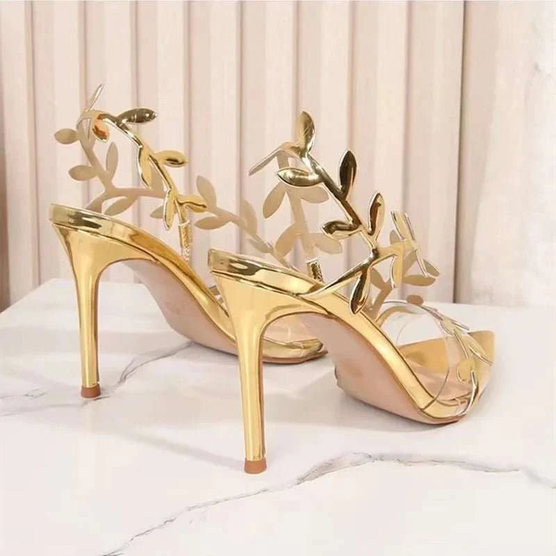 Gold Leaf Pointed Toe Gladiator Sandals - Celina Studio