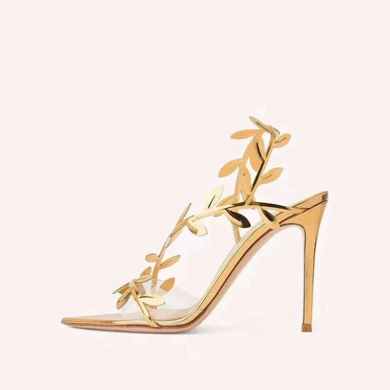 Gold Leaf Pointed Toe Gladiator Sandals - Celina Studio