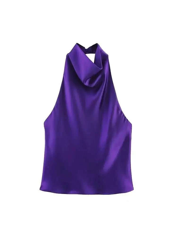 Halter Backless Satin Party Top - Celina Studio