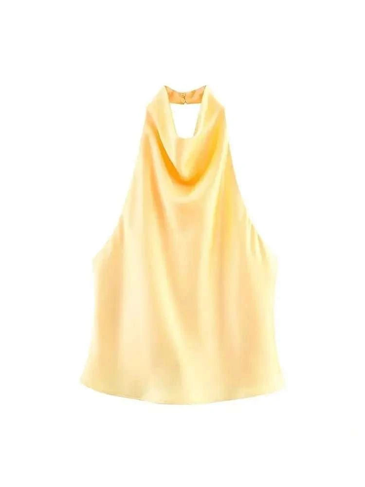 Halter Backless Satin Party Top - Celina Studio