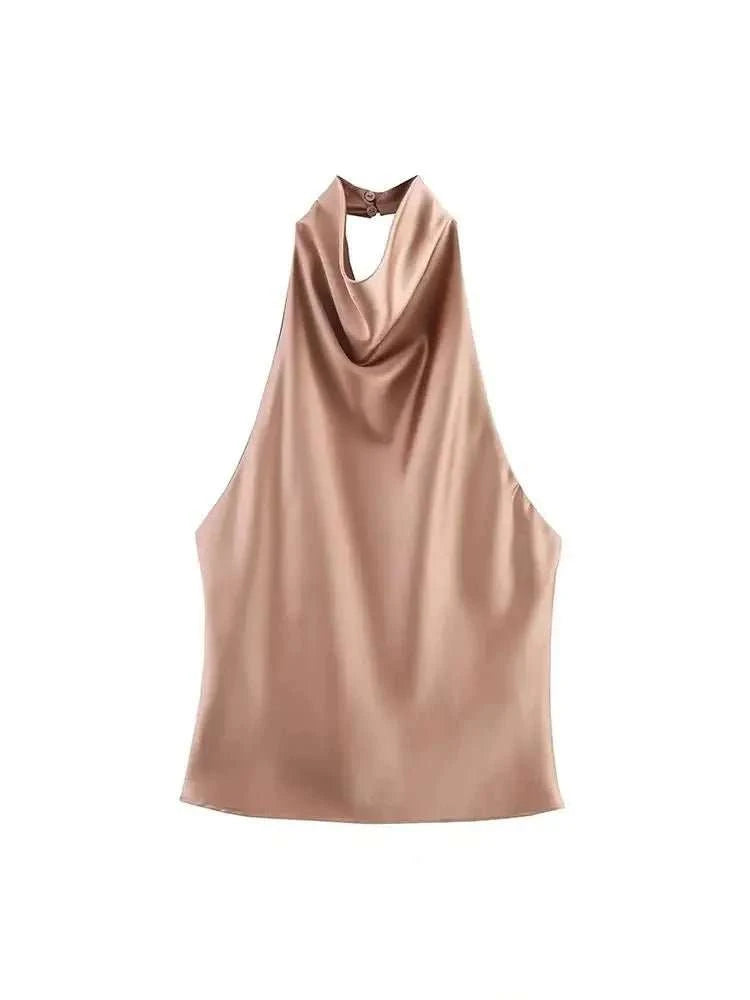 Halter Backless Satin Party Top - Celina Studio