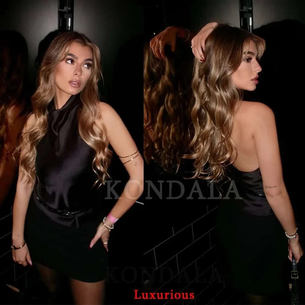 Halter Backless Satin Party Top - Celina Studio
