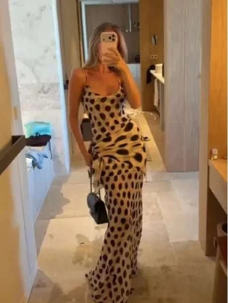 Leopard Print Drawstring Mermaid Maxi Dress - Celina Studio