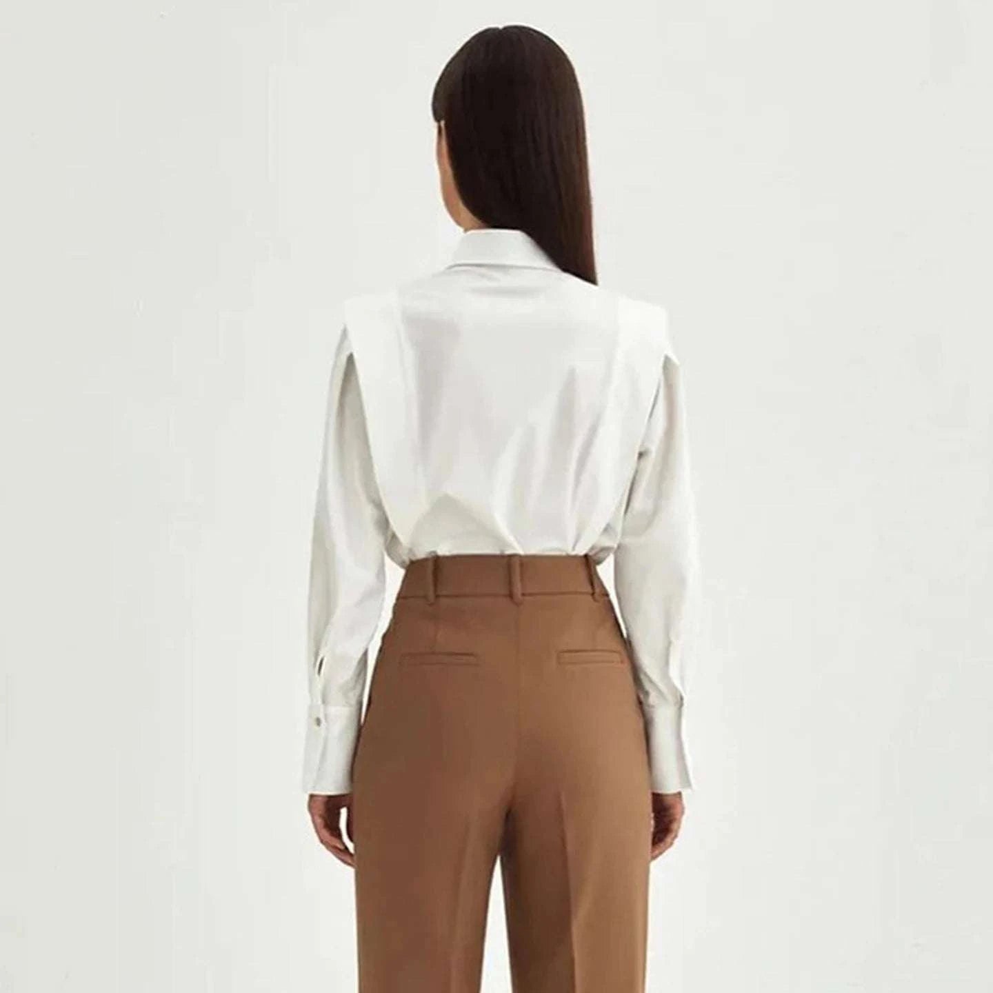 Logo Embroidered Long Sleeve Office Blouse - Celina Studio